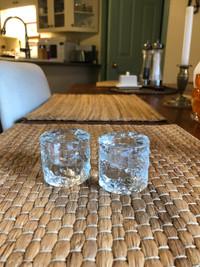 Mid Century Modern Ice Block Glass Candle Holders