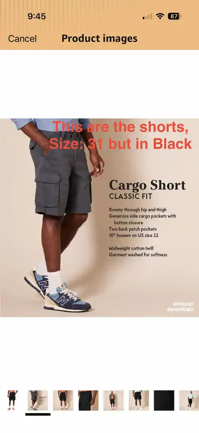 Men’s Classic Fit Cargo Shorts (Size:31) Black, View more