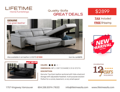 BEST SELLER Genuine Top Grain leather sectional sofa bed, View more