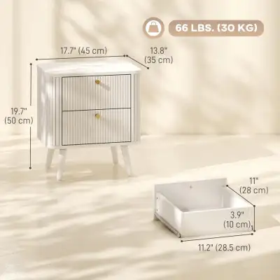 Modern vertical slat nightstand, Bedside Table with 2 Drawers, View more