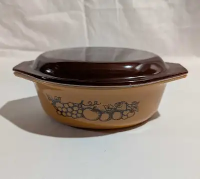 Vtg Pryex Old Orchard Fruit Oval Casserole Dish With Lid, View more