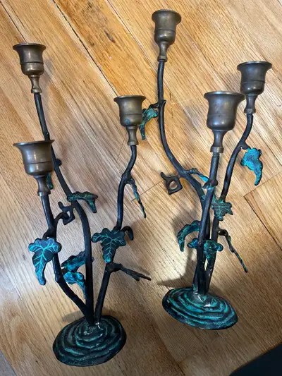 VINTAGE Verdigris Brass Candle Taper Candlestick Holder Patina, View more