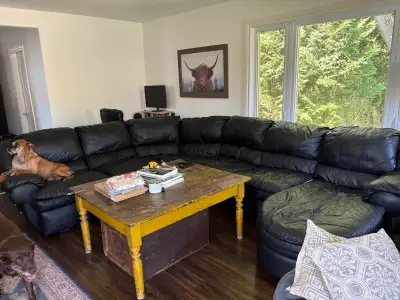 Large black leather sectional sofa / couch, View more