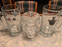 3 large Beer Mugs (2 x 2019 Molson Cndn; 1 x Boneshaker skull)