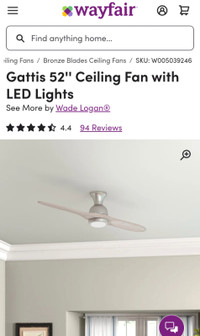 Ceiling Fan Gattis 52" with LED Lights - "Brand New"