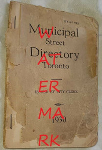 RARE ORIGINAL 1930 TORONTO MUNICIPAL STREET DIRECTORY