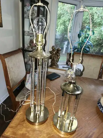 Pair of beautiful 1980s Modern style brass & glass 28" Lamps , n, View more
