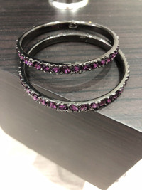 Vintage Kenneth Jay Lane KJL purple stones Bangle Bracelet Set 2