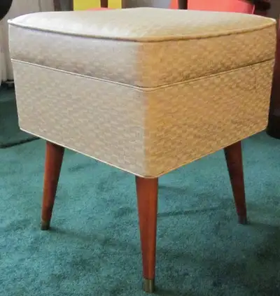 Vintage MCM sewing basket stool ottoman, View more
