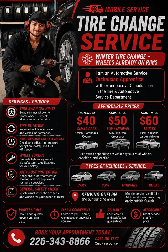  Mobile Tire Change Service – Guelph | Starting at $40