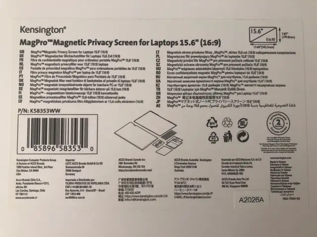 Kensington MagPro™ Magnetic Laptop Privacy Screen 15.6” (16:9) in Laptop Accessories in Mississauga / Peel Region - Image 3