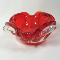 Murano Mid Century Red Glass Candy Dish Bowl Ashtray MCM Vintage