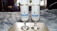 VINTAGE 1960'S/70'S HARP LAGER GOLD RIMMED STEM GLASSES