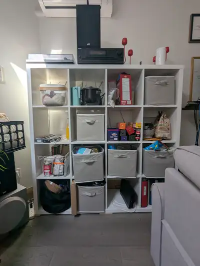 IKEA KALLAX 4x4 Shelf Unit (White) + 6 Storage Bins, View more