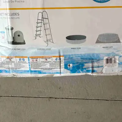Intex 18’ pool equipment and accessories. All new. Ladder $40 (new in box) Pump/filter/hoses $50 18’...