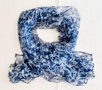 30" x 39" Silk Scarf Wrap Shawl Rectangle Blue Floral