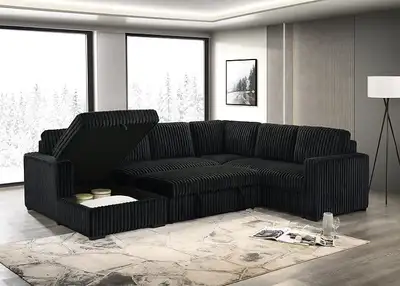 Premium Sofa Bed Reversible Chaise+Hidden Storage Pull-Out Couch, View more