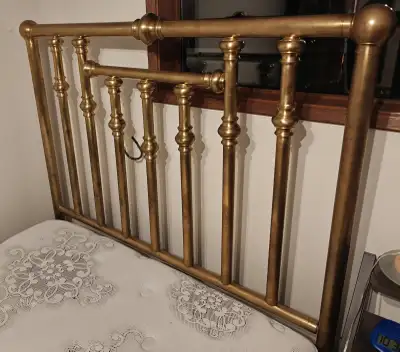 Antique Early 20th Century Brass Plated Full Size Bed Frame, View more