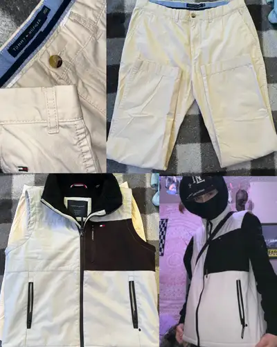 Selling a Tommy Hilfiger pants and vest combo. The pants are a stylish tan colour and size 32/30. Th...