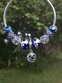 Pandora Style Silver Magical Moon & Stars Bracelet (Blue)