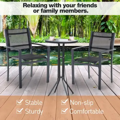 Outsunny Set of 2 Patio Dining Chair Outdoor Mesh Seat Heavy Dut, View more