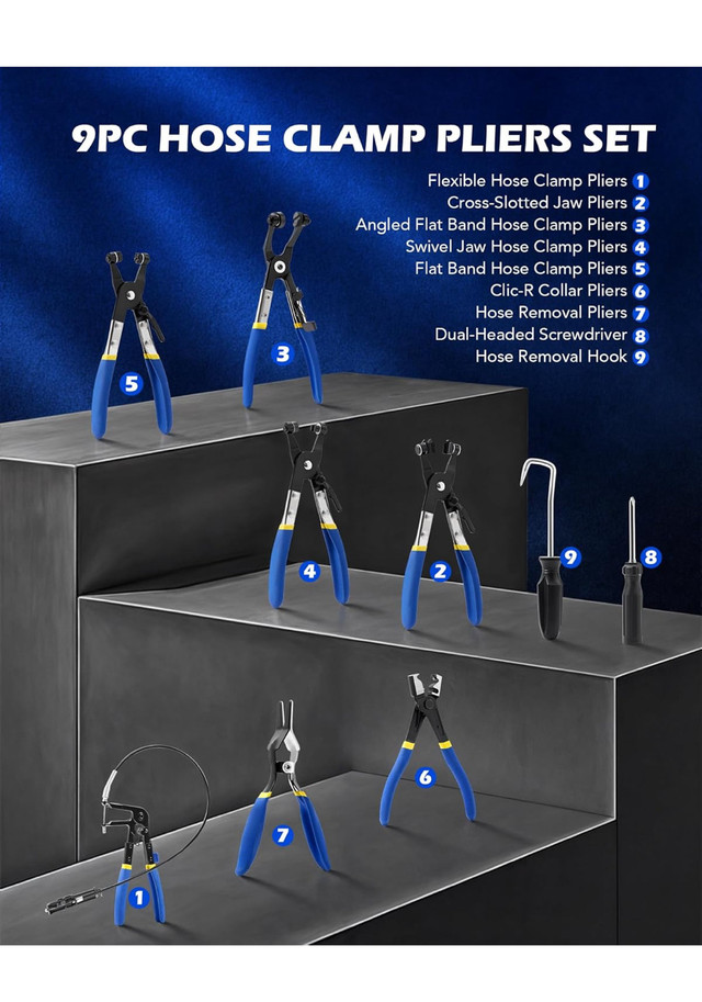9pcs Hose Clamp Pliers for Fuel Oil & Water Hoses, Automotive Lo in Hand Tools in Hamilton - Image 2