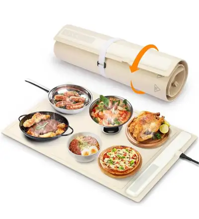 Electric Warming Tray with Adjustable Temperature, Flexible Food Warmer, Fast Heating, Portable, Whi...