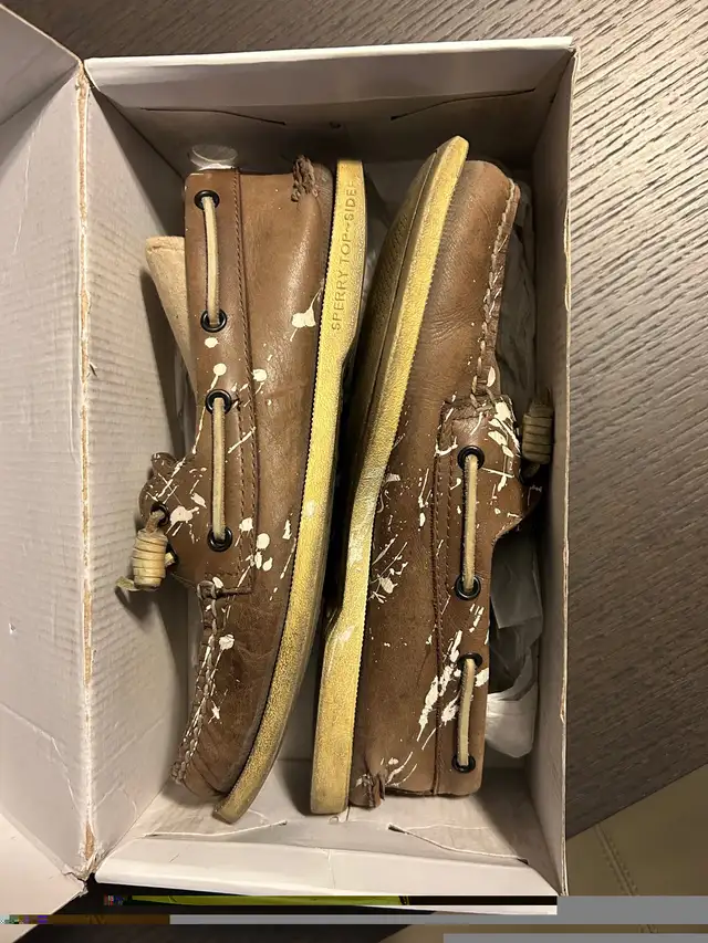 SPERRY TOP-SIDER BROWN WHITE PAINT FOR MEN US8.5 FOR JEFFREY NYC in Men's Shoes in City of Toronto - Image 4