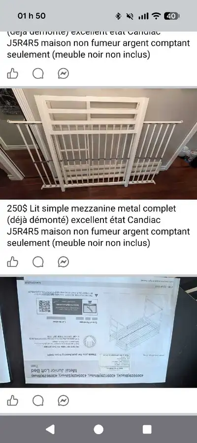 200$  #1 Lit simple mezzanine metal complet (déjà démonté) livre, View more