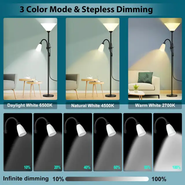 NEW IN BOX: 2-in-1 Torchiere Floor Lamp, Modern Standing Lamp in Indoor Lighting & Fans in Markham / York Region - Image 4