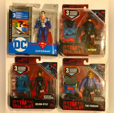 4 DC Superheroes/Villians-Superman, Batman, Selina Kyle, Penguin, View more