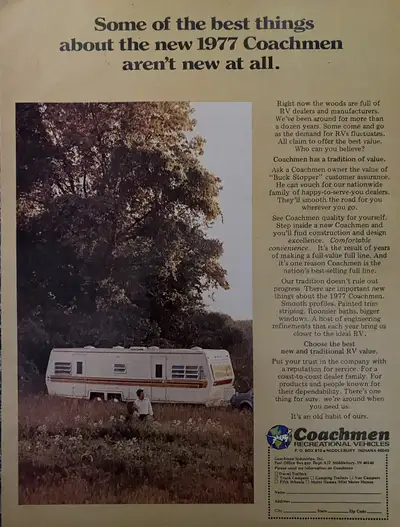 «Some of the best things about the new 1977 Coachmen aren’t new at all. » Dimensions : 8 inches wide...