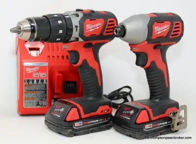 MILWAUKEE 18V HAMMER DRILL, IMPACT DRIVER, 2 BATTERIES, CHARGER, View more