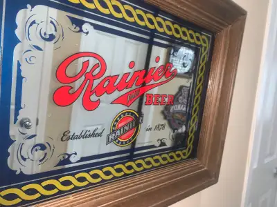 vintage Rainier beer mirror bar sign excellent condition, View more