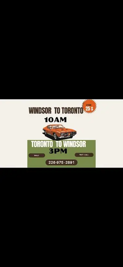 -WINDSOR to TORONTO DAILY 5AM -10AM - 3PM -TORONTO TO WINDSOR 9AM- 3-PM & 7PM ➖️➖️➖️✖️➖️➖️➖️➖️ WINDS...