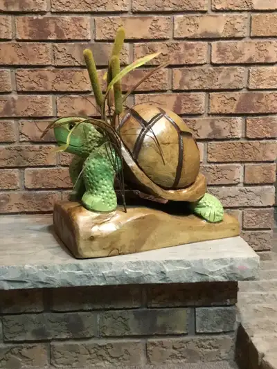 Chainsaw carved turtle.