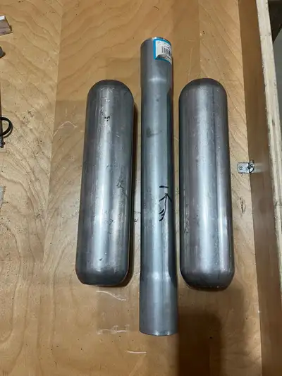 2 New mufflers, resonators, great for your projects, Two mufflers, one pipe, 12 inch long, 2 inch in...