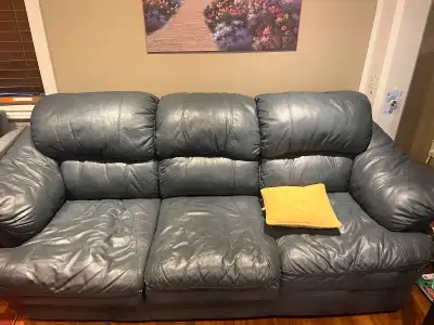 Blue leather couch, View more