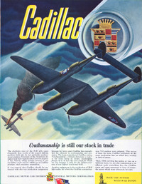 1943 full-page wartime magazine ad for Cadillac