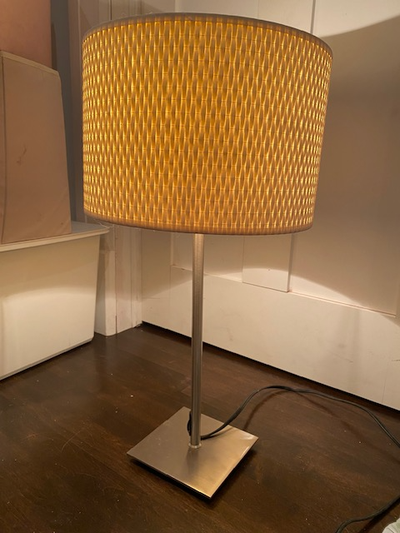 Lamp, stainless base with basket weave shade (12")., View more