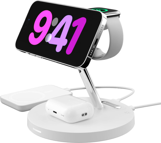PowerStation 4-in-1 Magnetic Wireless Charging Stand - White in Cell Phone Accessories in Oshawa / Durham Region - Image 3