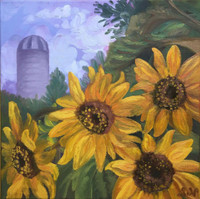 Signed original oil painting of sunflowers