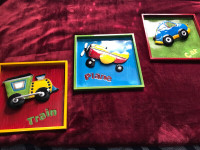 3 - 12 X 12 " Metal Car Pictures ( for Kids room ) Well Made