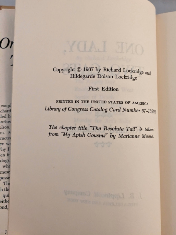 One Lady, Two Cats by Richard Lockridge Hardcover First Edition in Fiction in Oakville / Halton Region - Image 2