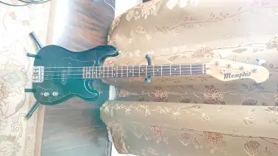 Vintage Black Memphis Electric Bass Guitar & Soft Case, View more