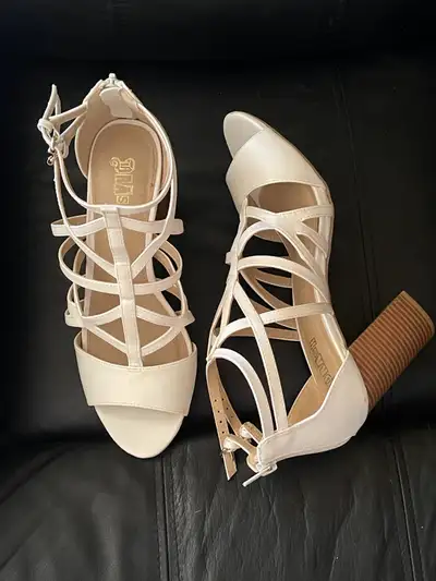  Women's strappy ecru heels size 8.5 - nearly new, View more