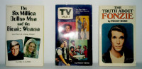 3 vintage TV books. Fonzie, Bionic Woman, Various.
