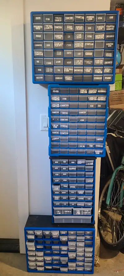 Canadian Tire and Princess Auto organizers great for organizing LEGO. Parts lables on drawers. Most...
