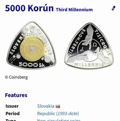 5000 Korún Slovakia 2001 Gold/Silver/Platinum coin Under spot!, View more