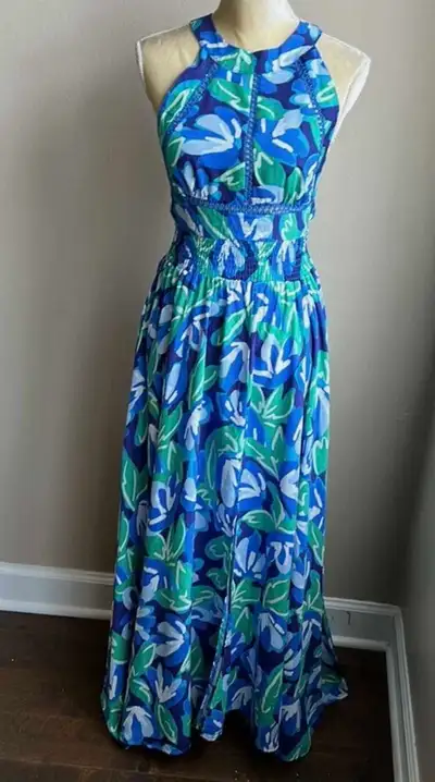 Anthropologie Blue Green Floral Maxi Dress, View more